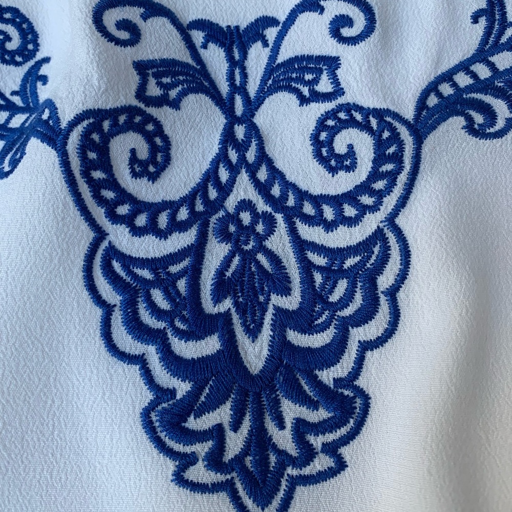 White Shift Dress / Lulus Tale to Tell Blue and Ivory Embroidered Dress - Picture 4 of 8